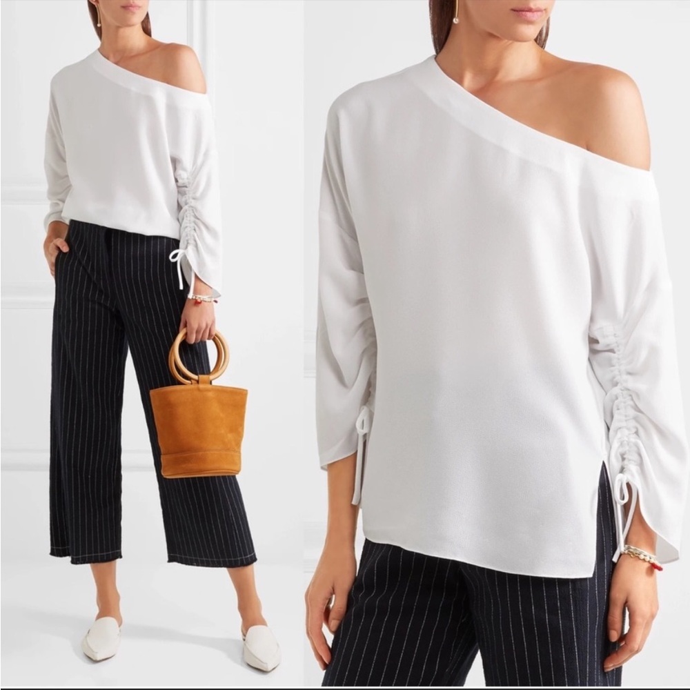 NWT Tibi One Shoulder Crepe Ruched Sleeve Top